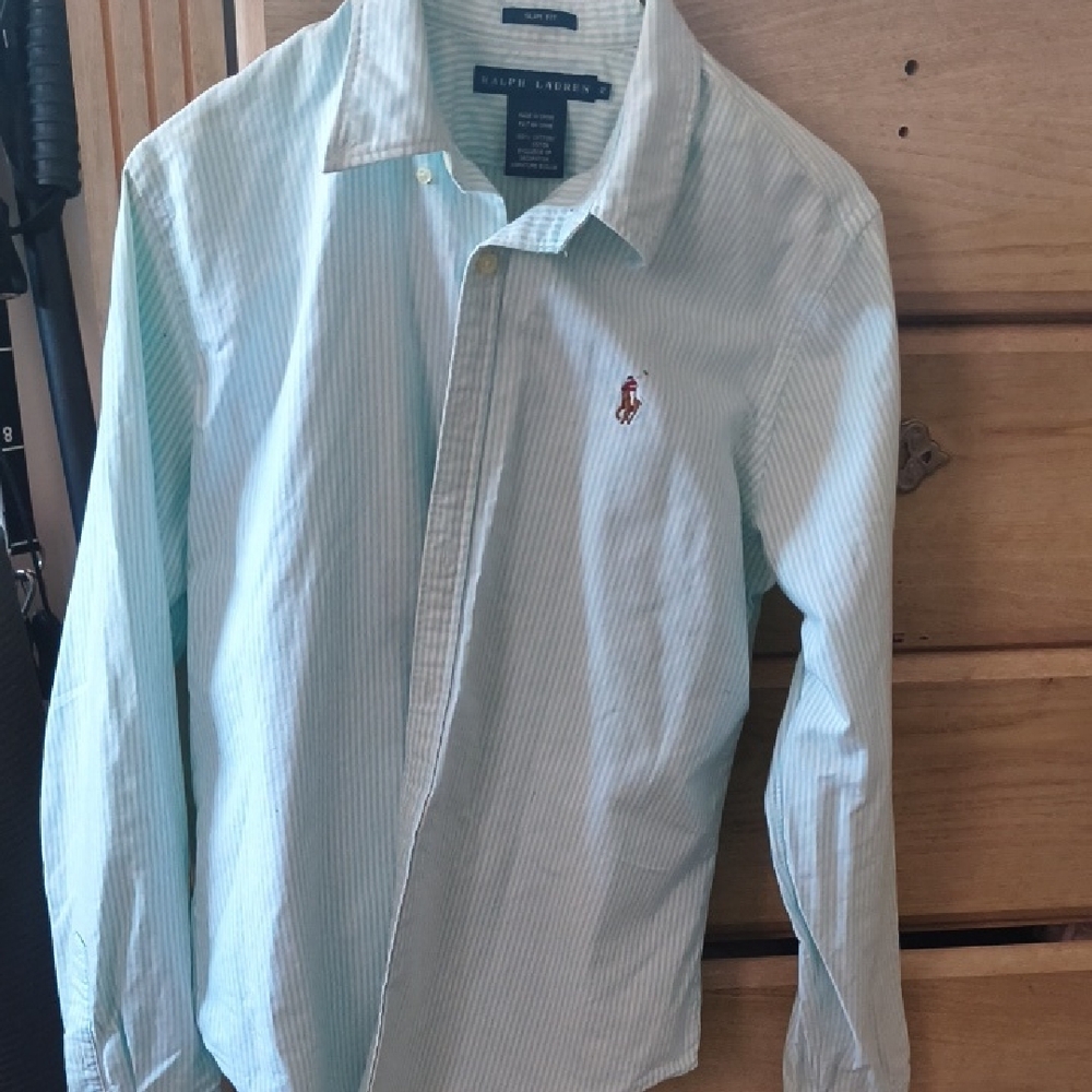 Ralph Lauren Women's Light Blue Striped Shirt